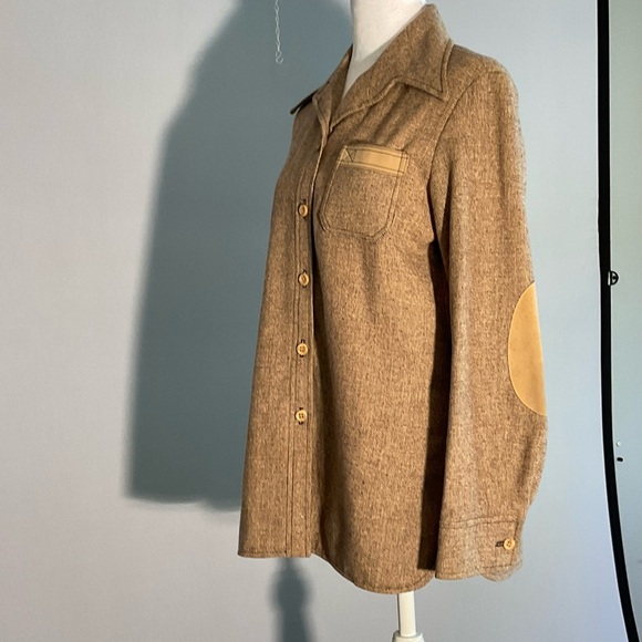 Vintage 1970s Leslie Fay Personals Wool Blend Shirt | Elbow Patch Overshirt - Picture 10 of 16